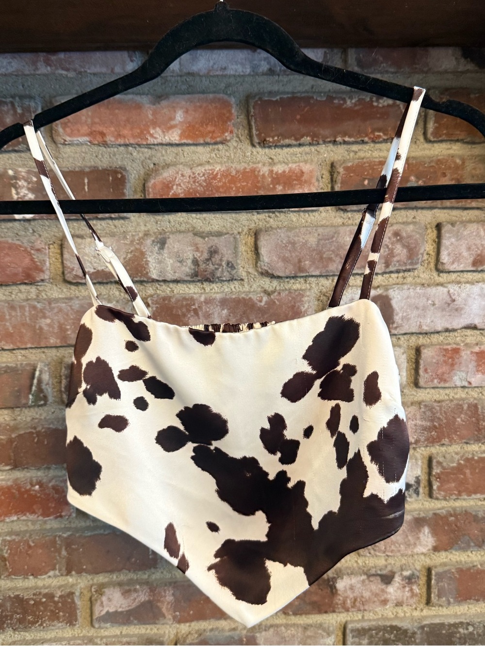 Cow Print Cowl Neck Crop Top - Brown & Cream